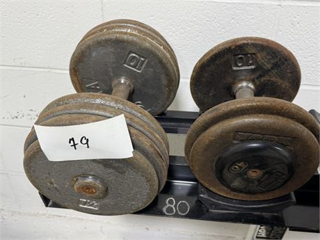 Lot 79 - Dumbbells (1) 40 lbs, (1) 37.5 lbs