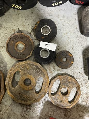 Lot 81 - Various Weight Plates: (1) 25 lbs, (1) 10 lbs, (1) 5 lbs, (3) 5 lbs,