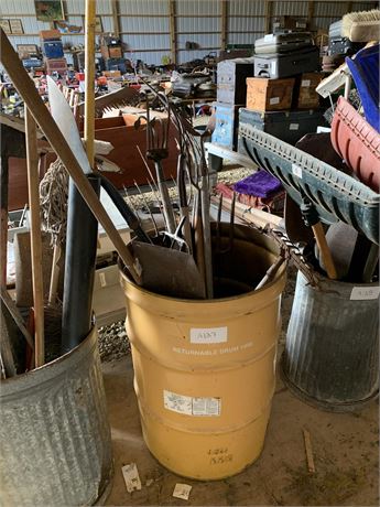 Lot 127 - Brooms rakes and shovels