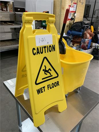 Lot 1-21 - Wet Floor Sign and Mop Bucket