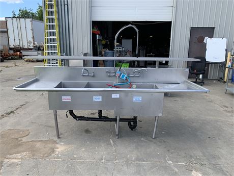 Lot 1-48 - Stainless Steel 3 Deep Tub Washing Sink