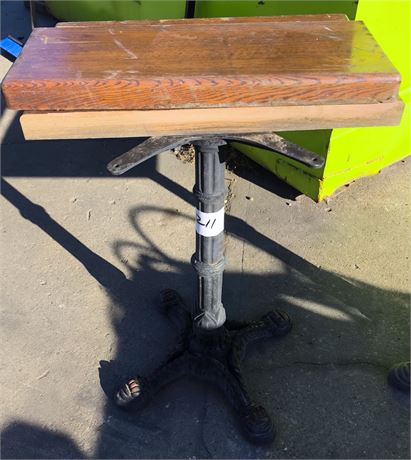 Lot R11 - Patio Table  with Wooden Top and Cast Irone Base
