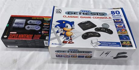 Lot 14 - Mini Sega Genesis & Super Nintendo consoles