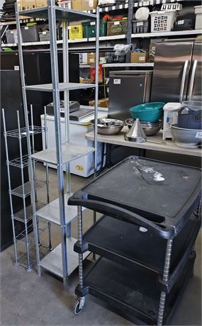Lot R2 - 3-Shelf Utility Cart and Shelving Units