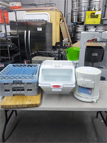 Lot 90 -  Dry Goods Storage, Dishwashing racks, Butcher Block, Water Dispenser