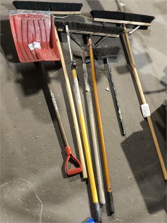 Lot 131 - Push Brooms and Shovel