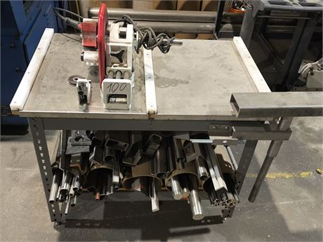 Lot 100 - Metal Top Table With Lefon Cutting Saw