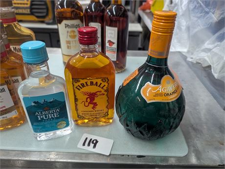 Lot 119 - Alberta Pure Vodka, Fireball Cinnamon Whisky, Agavero Orange Liqueur