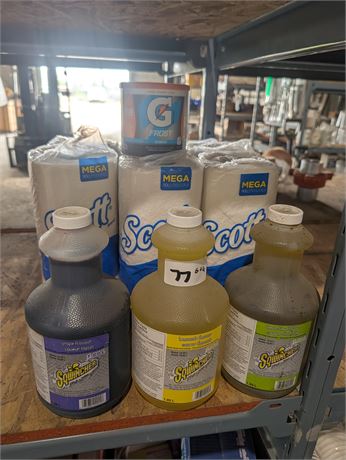 Lot 77 - Scott Paper Towels,Sqwincher, Gatorade Frost Powder