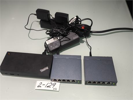 Lot 2-129 - 5-Port Gigabit Desktop Switches and Lenovo ThinkPad USB-C Dock Gen 2
